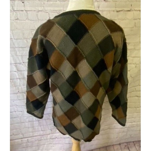 Peruvian Connection 100% Merino Wool Diamond Pattern Sweater Brown Green Size S - Picture 3 of 8
